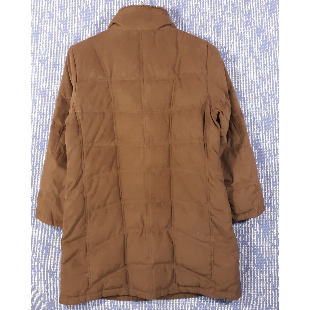 L.L. Bean Puffer Coat Jacket Womens Large Petite Goose Down Faux Fur Trim Brown - Picture 10 of 13